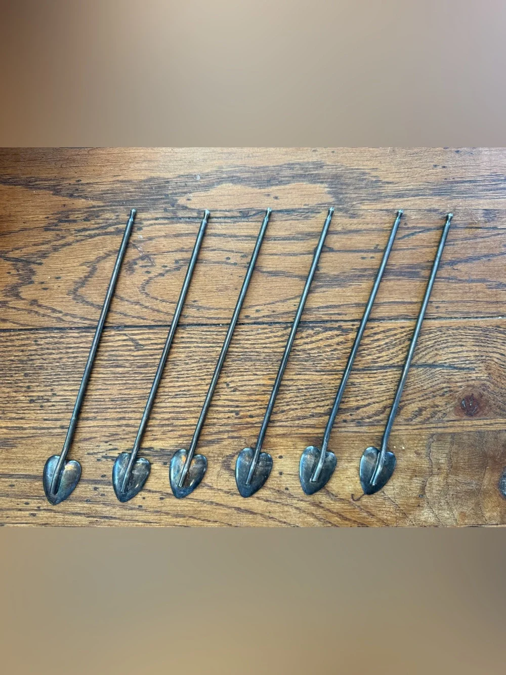 MCM Cocktail Stirrers Mint Julep Straws Silver Plate Heart-Shaped 1950s Set of 5